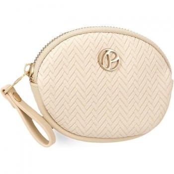 Monedero redondo Pepe Jeans Sprig Beige con diseño floral y cierre de cremallera