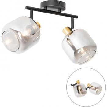 Foco de techo negro y dorado con cristal ahumado 2 luces - Zuzanna