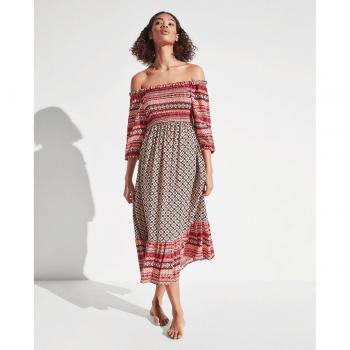 Gisela - Vestido de playa estampado con cuello barco en tejido de alta calidad