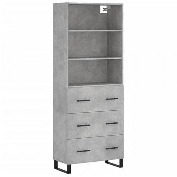 Aparador alto de madera contrachapada gris hormigón 69,5x34x180 cm con 3 cajones, mueble de almacenaje para salón, buffet y armario auxiliar