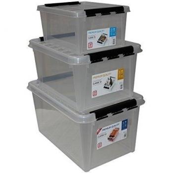 Orthex 3153145 Juego de 3 Clipbox Smart Store Classic 15, 31 y 45 Caja Plástico 60 x 40 x 35 cm, transparente
