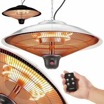 Calefactor de Techo Infrarrojo Arebos 2000W - Control Remoto - 3 Ajustes de Calor - Plata