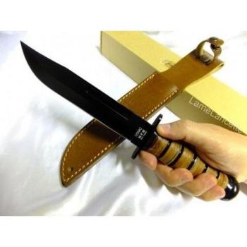 MFH Kampfmesser Usmc Griff Aus Lederringen Lederscheide - Cuchillo de caza, color negro