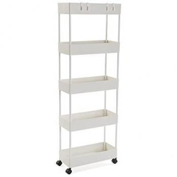 Mueble para el Baño Auxiliar Versa Skuvoy, Carro de Almacenaje con 5 estantes y ruedas, Medidas (Al x L x An) 116 x 18 x 40 cm, Material ABS y Pl