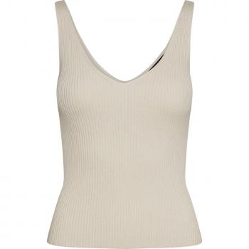 Top de Punto para Mujer Vero Moda con Tirantas Anchas y Cuello en V, Color Abedul-Blanco