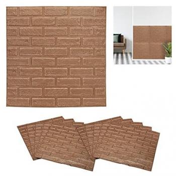 Paneles Pared Autoadhesivos 3D Set de 10, Diseño Ladrillo, Gomaespuma, Cortables a Medida, 70x70 cm, Color Bronce