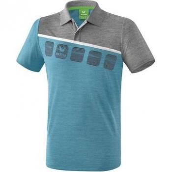 Erima 5-C Short Sleeve Polo Shirt for Children, Oriental Blue Melange / Grey Marl / White, Size 164 cm, Unisex
