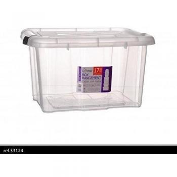 Box Almacenamiento Plástico Transparente 17 litros con mango, Gris - Caja de almacenaje de plástico - recinto de almacenaje transparente plástico niños para juguetes y Doudou - l.40 X L. 32 x h.22 cm)