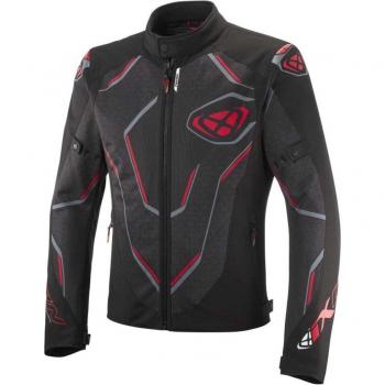 Ixon Chaqueta de Moto Demoniak Negro-Rojo 4XL, chaqueta textil de moto con diseño moderno, resistente al agua, ventilación optimizada, protecciones CE en hombros y codos, ajuste regulable y reflect