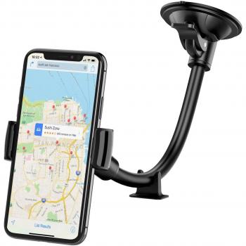 Mpow Soporte para teléfono de coche, para parabrisas, brazo largo de 22 cm, compatible con smartphones y GPS