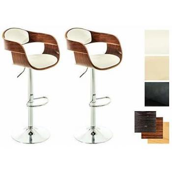 Set de 2 Taburetes Kingston Regulables en Altura y Giratorios en Simil Cuero Nogal/Blanco