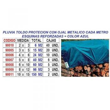 Toldo de Protección Pluvia 3x5m con Ojales y Refuerzo, 15m², 80g Azul