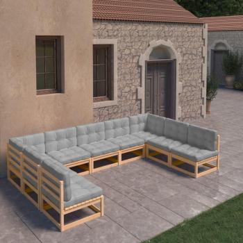vidaXL Juego de muebles de jardín 9 piezas con cojines de madera de pino maciza