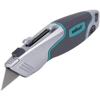 Wolfcraft 4200000 Cúter profesional de doble hoja para cortar materiales duros con cuchilla trapezoidal o garfio