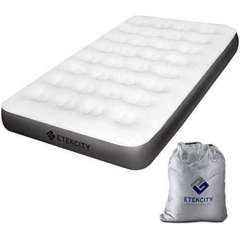 ETEKCITY EAM-ET2 Queen Size Hinchable, colchón Invitados y Actividades al Aire Libre, 203 x 152,4 x 23 cm, Incluye Bolsa de Almacenamiento y Paquete de reparación, Unisex, Blanco, Cama Sencilla