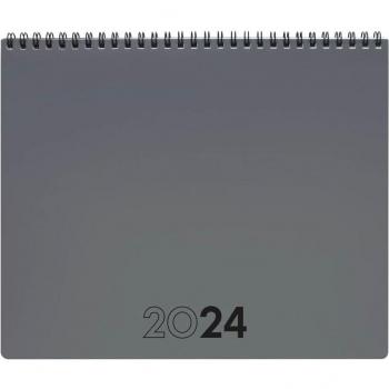 Finocam - Agenda Planificador 2024 Mes Vista con Notas, Espiral, Tamaño 250x200mm, Color Gris, Internacional Multilingüe, Enero-Diciembre (12 meses)