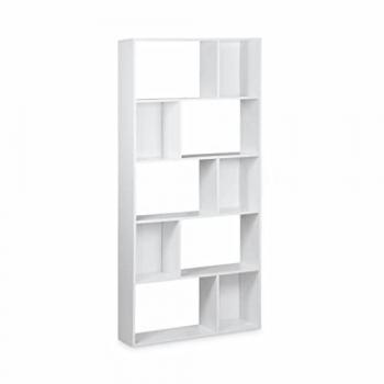 Librería de diseño asimétrico Pieter, 5 estantes, 10 compartimentos, Blanco, 83x23.4x173 cm