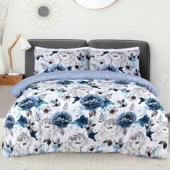 Sleepdown Blue Inky-Funda de edredón Reversible, diseño Floral, Algodón, Azul, Suelto