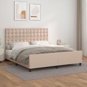 Estructura de Cama con Cabecero en Cuero Sintético Capuchino 180x200 cm