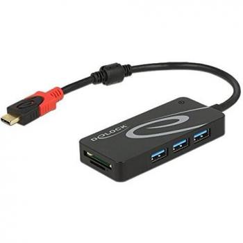 Hub Externo USB 3.1 Gen 1 Type-C con 3 Puertos USB Tipo A y 2 Ranuras para Tarjetas SD - Negro