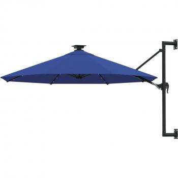 Paraguas de pared con LEDs y poste de metal 300 cm Azul