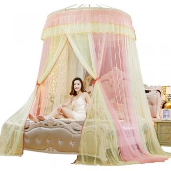 Cúpula de Cama con Mosquitera Redonda, Cortina Plegable de Princesa y Encaje Elegante