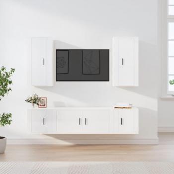 Set de muebles de TV 5 piezas madera contrachapada blanco brillo