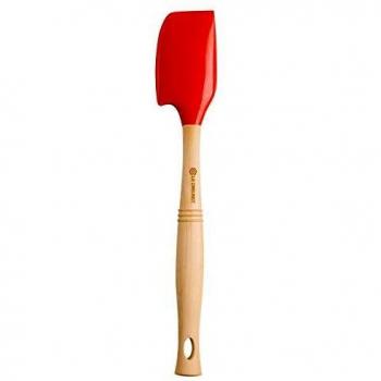 Le Creuset Espátula Mediana con Cabezal de Silicona extraíble, Madera, Rojo Cereza, Largo: 31 cm
