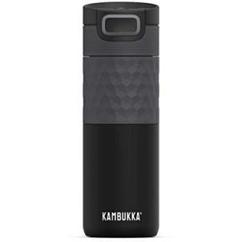 Kambukka Etna Travel Mug - Keeps Your Drink hot for 9 Hours and Cold for 18 Hours. 500 ML Black Steel Grip - 3 in 1 lid - Snapclean® Technology