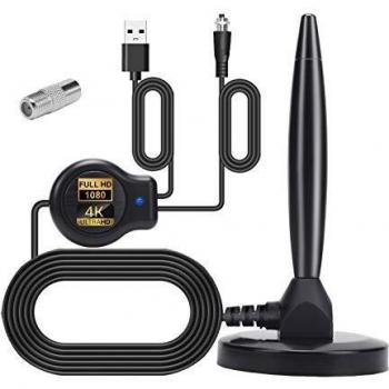 Xinmy antena tv interiorzantena digital hdtv alcance 120 millas con amplificador senal soporte 4k 1080p hd vhf uhf para canales locales