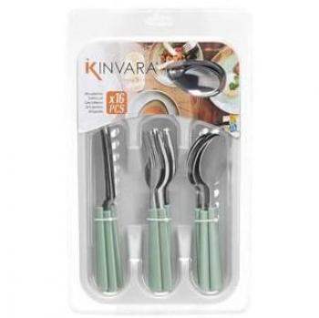 Set de Cubiertos Verde Plateado Acero Inoxidable Plástico (6 Unidades)