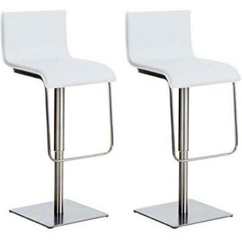 Set de 2 Taburetes Limon en Cuero PU Blanco y Acero Inoxidable, Altura Ajustable y Giratorio
