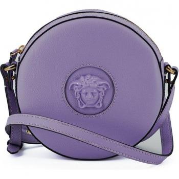Purple Calf Leather Round Disco Shoulder Bag