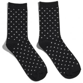 Calcetines Pieces Sebby Glitter altos para mujer en color negro con diseño de lunares