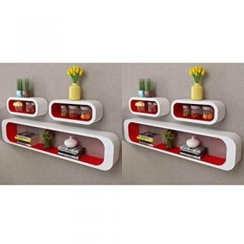 vidaXL 6X Estanterías de Cubos Pared Blanco y Rojo Librería Biblioteca Salón