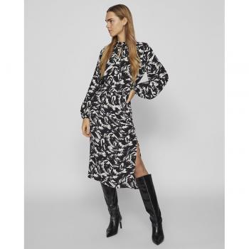 Falda midi estampada Vila con detalle de abertura - Modelo Boa en negro para mujer