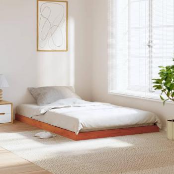 Cama de madera maciza de pino marrón cera 120x190 cm