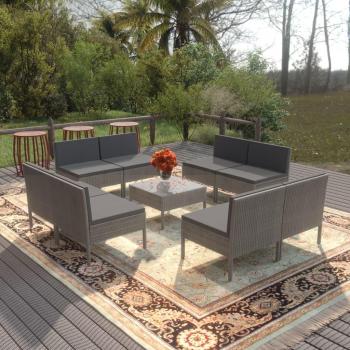 9-Piece Grey Poly Rattan Garden Lounge Set with Cushions
