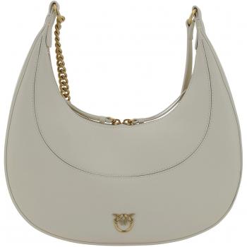 Pinko Women's Brioche Leather Hobo Bag in White | 101526A0QO Color Z14Q, Shoulder Bags, female, White, Size: ONE SIZE