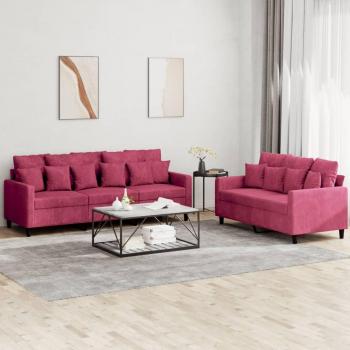 Juego de sofás con cojines 2 piezas terciopelo rojo tinto vidaXL
