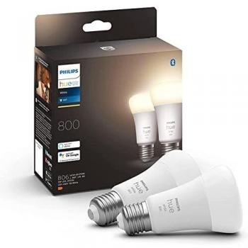 Philips Hue White Ambiance 2-Pack A19 E26 9W Smart LED Bulbs Warm White Dimmable with Bluetooth and Zigbee Compatibility