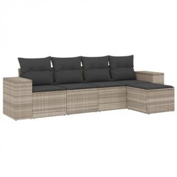 Set de Sofás Jardín y Cojines 5 Pzas Ratán Sintético Gris Claro