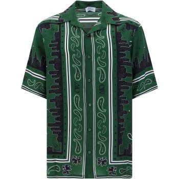 OFF-WHITE Men's Short Sleeve Patterned Shirt in Green, Size M