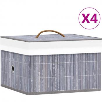 Cajas de Almacenamiento Cofres Plegables Organizadores de Bambú - 4 Unidades en Colores Madera Clara, Blanco y Gris