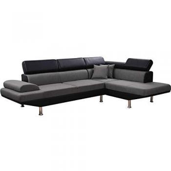 habitatetjardin Sofá esquinero Sophia - Negro/Gris - Esquina Derecha