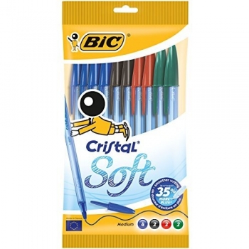 BIC Cristal Soft Bolígrafos de Punta Media 1,2 mm - Variedad de Colores, Paquete de 10 Unidades