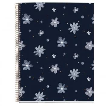 Notebook A4 Cuadrícula 5mm 120 Hojas Sparkles Midnight con Cubierta Dorada y Espiral Cobre