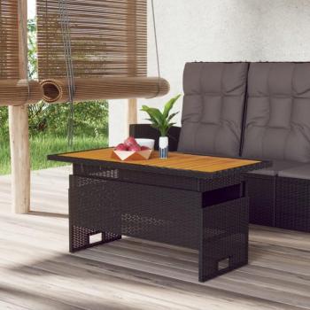 Mesa de jardín negra 100x50x43/63 cm de acacia maciza y polyrattan