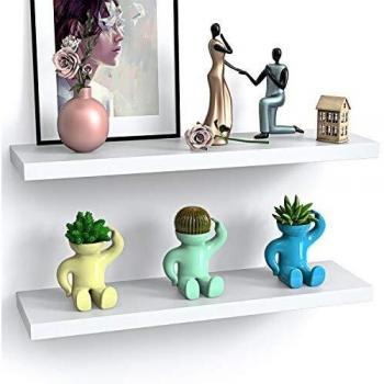 STOREMIC Estanteria Pared Blanca, Baldas Pared 2 Niveles, Estante Pared de Madera 60cm de MDF, Ideal para Dormitorio, Sala de Estar, Estudio, la Sala de Estar, la Oficina en el Hogar, etc