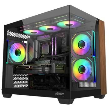Caja Micro ATX Abysm Danube Sava Nature 285C - Doble Cristal Templado, Acabado en Madera, 4 Ventiladores ARGB, Puertos USB-A y USB-C